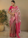 Banarasee Handwoven Contrast Border With Gold Zari Tissue Saree-Pink