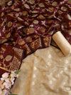 Banarasee Semi-Silk Salwar Kameez Fabric With Dupatta Set-Beige & Brown