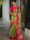 Banarasee Contrast Border Buta Design Tissue Saree-Light Green & Pink