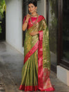 Banarasee Contrast Border Buta Design Tissue Saree-Light Green & Pink