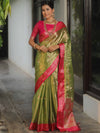 Banarasee Contrast Border Buta Design Tissue Saree-Light Green & Pink