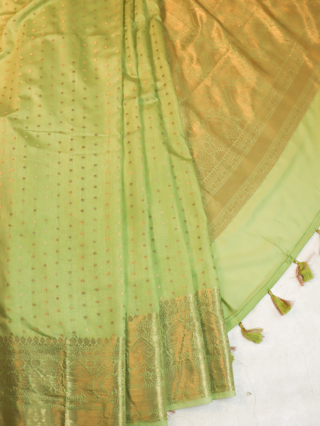 Banarasee Handwoven Semi Silk Saree With Zari Border-Light Green