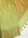 Banarasee Handwoven Semi Silk Saree With Zari Border-Light Green