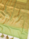 Banarasee Handwoven Semi Silk Saree With Zari Border-Light Green