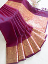 Banarasee Handwoven Plain Semi Silk Saree With Zari Border-Violet