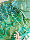 Banarasee Handwoven Semi Silk Dual Color Saree With Zari Border-Green & Blue