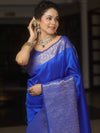 Banarasee Handwoven Semi Silk Saree With Zari Border Design-Royal Blue