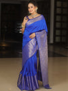 Banarasee Handwoven Semi Silk Saree With Zari Border Design-Royal Blue