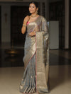 Banarasee Tissue Saree Buta Design With Zari Border-Grey