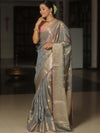 Banarasee Tissue Saree Buta Design With Zari Border-Grey