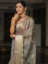 Banarasee Tissue Saree Buta Design With Zari Border-Grey