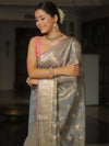 Banarasee Tissue Saree Buta Design With Zari Border-Grey