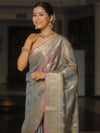 Banarasee Tissue Saree Buta Design With Zari Border-Grey