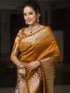 Banarasee Handwoven Semi Silk Saree With Zari Border-Golden Brown