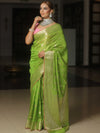 Banarasee Tissue Saree Buta Design With Zari Border-Lime Green