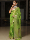 Banarasee Tissue Saree Buta Design With Zari Border-Lime Green