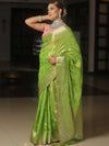 Banarasee Tissue Saree Buta Design With Zari Border-Lime Green