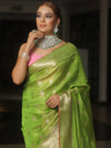 Banarasee Tissue Saree Buta Design With Zari Border-Lime Green