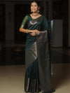 Banarasee Handwoven Semi Silk Saree With Zari Border Design-Green