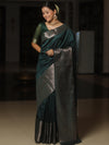 Banarasee Handwoven Semi Silk Saree With Zari Border Design-Green