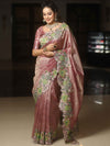 Banarasee Handwoven Crushed Tissue Saree With Embroidery Border-Onion Pink