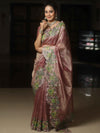 Banarasee Handwoven Crushed Tissue Saree With Embroidery Border-Onion Pink