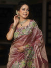 Banarasee Handwoven Crushed Tissue Saree With Embroidery Border-Onion Pink