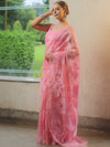 Banarasee Organza Mix Applique Work Saree-Pink