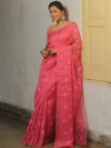 Banarasee Organza Mix Applique Work Saree-Pink