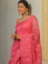 Banarasee Organza Mix Applique Work Saree-Pink