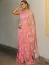 Banarasee Organza Mix Applique Work Saree-Pink