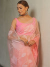 Banarasee Organza Mix Applique Work Saree-Pink