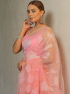 Banarasee Organza Mix Applique Work Saree-Pink