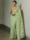 Banarasee Organza Mix Applique Work Saree-Light Green