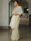 Banarasee Chiffon Bandhani Print Saree & Hand Work With Contrast Blouse-Cream