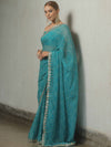 Banarasee Chiffon Embroidered With Bandhani Print Saree-Blue