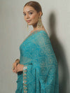 Banarasee Chiffon Embroidered With Bandhani Print Saree-Blue