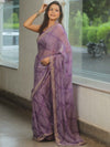 Banarasee Chiffon Embroidered With Bandhani Print Saree-Lavender