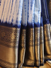 Banarasee Handwoven Semi Silk Saree With Shibori Work-Blue & White