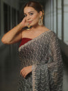 Banarasee Chiffon Bandhani Print Saree & Hand Work With Contrast Blouse-Grey