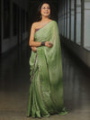 Banarasee Chiffon Saree Sequins Work With Contrast Blouse-Green