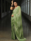 Banarasee Chiffon Saree Sequins Work With Contrast Blouse-Green