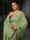 Banarasee Chiffon Saree Sequins Work With Contrast Blouse-Green