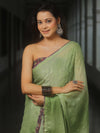 Banarasee Chiffon Saree Sequins Work With Contrast Blouse-Green