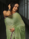 Banarasee Chiffon Saree Sequins Work With Contrast Blouse-Green