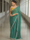 Banarasee Chiffon Bandhani Print Saree & Hand Work With Contrast Blouse-Green