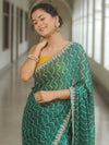 Banarasee Chiffon Bandhani Print Saree & Hand Work With Contrast Blouse-Green