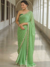 Banarasee Chiffon Bandhani Print Saree & Hand Work With Contrast Blouse-Light Green