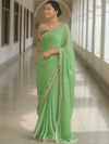 Banarasee Chiffon Bandhani Print Saree & Hand Work With Contrast Blouse-Light Green