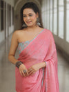 Banarasee Chiffon Saree Sequins Work With Contrast Blouse-Pink